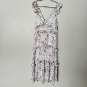 o.p.t  Ingrid Midi Dress Womens Size‎ Medium Floral Ruffle Adjustable Straps